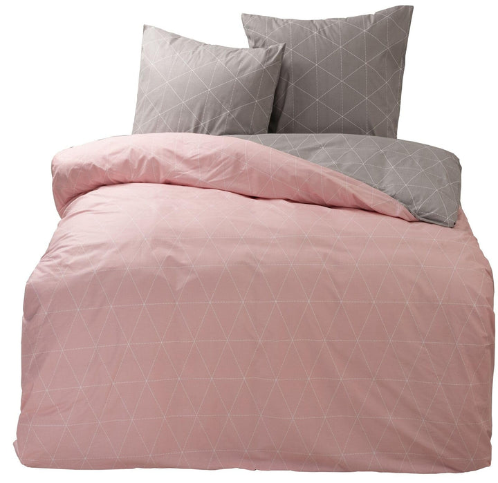 Renforce Bettwäsche 155x220 cm Baumwolle 4tlg Raute Rosa Grau Wendebettwäsche Garnitur Set 155 x 220