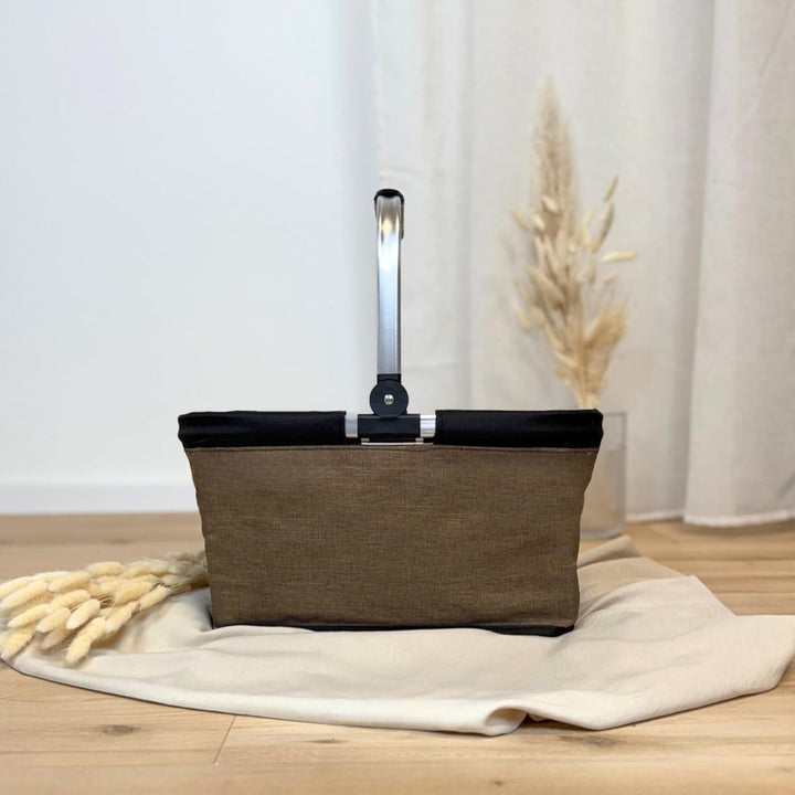 Einkaufskorb faltbar, 20L Tragekorb mit Alurahmen faltbar, Geschenk Einkaufstasche Mama, coffee brau