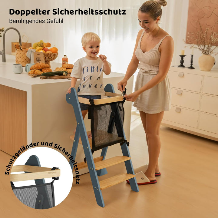 COSYLAND Lernturm ab 1 Jahr klappbar – iF Design Award Gewinner, höhenverstellbarer Lernturm mit Sic
