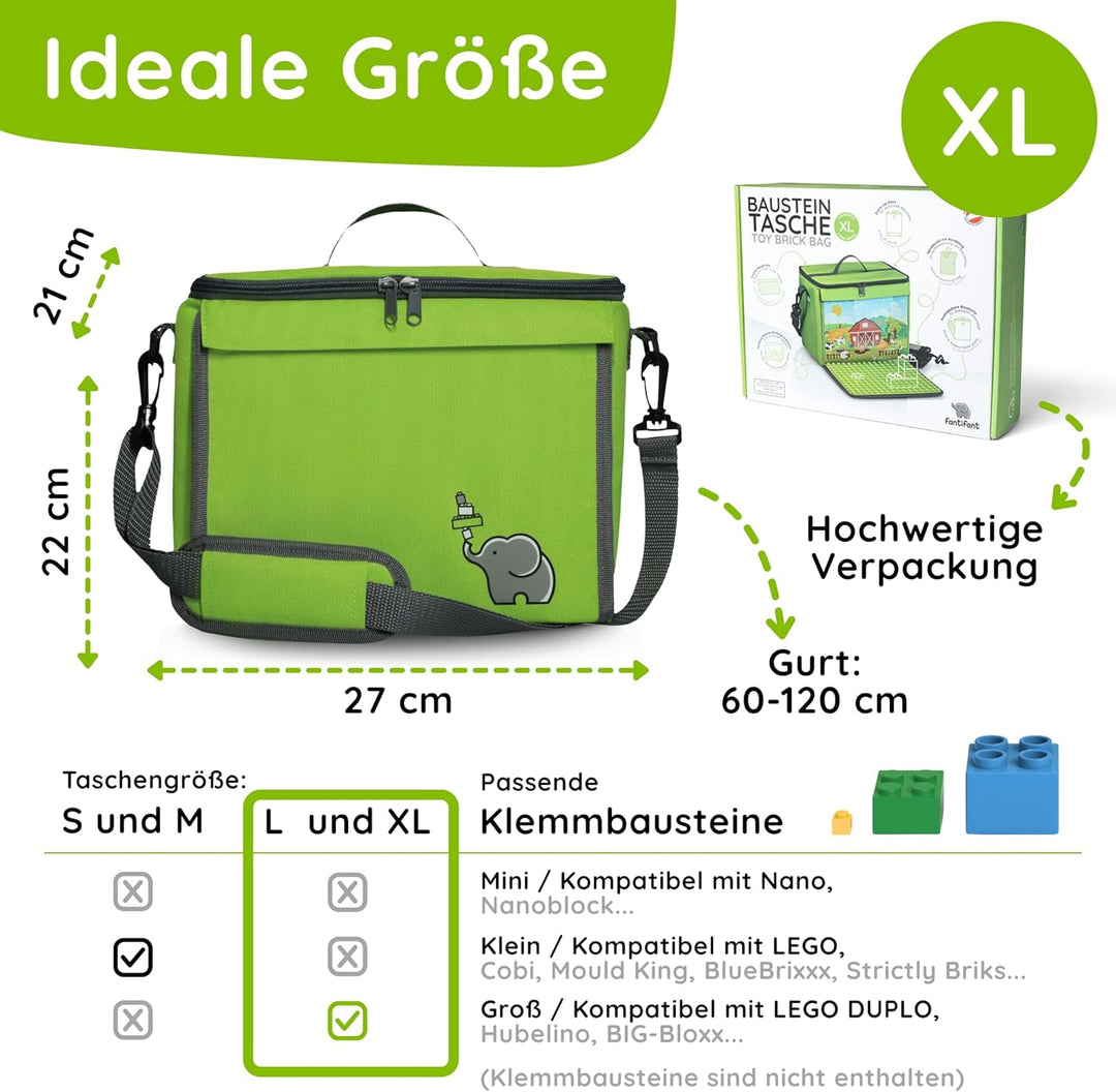 fantifant Baustein-Tasche mit ausklappbarer Bauplatte passend für grosse Bausteine vieler Marken I G