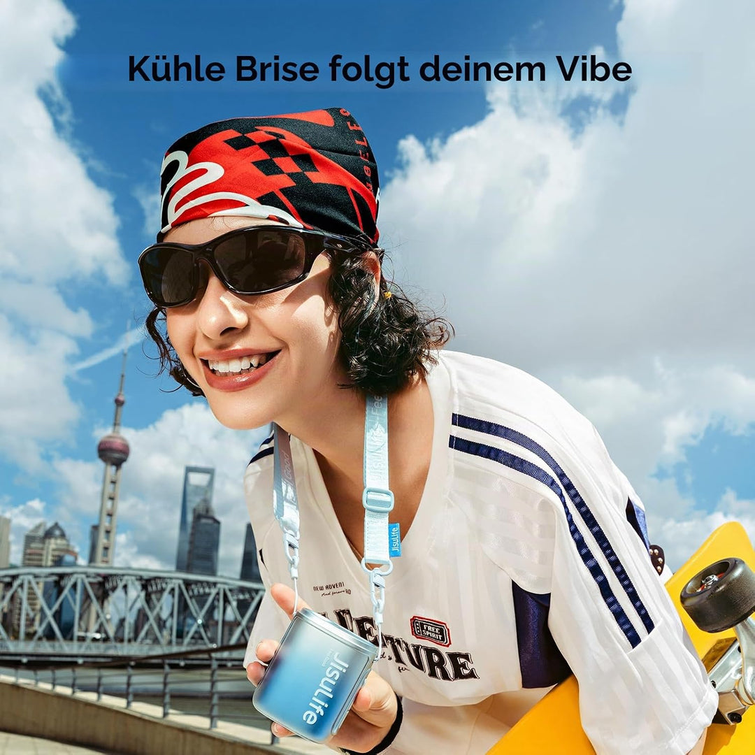 JISULIFE Nackenventilator, 100 Geschwindigkeiten, Mini-Tragbarer Hüftventilator, 16 Stunden, 4500 mA