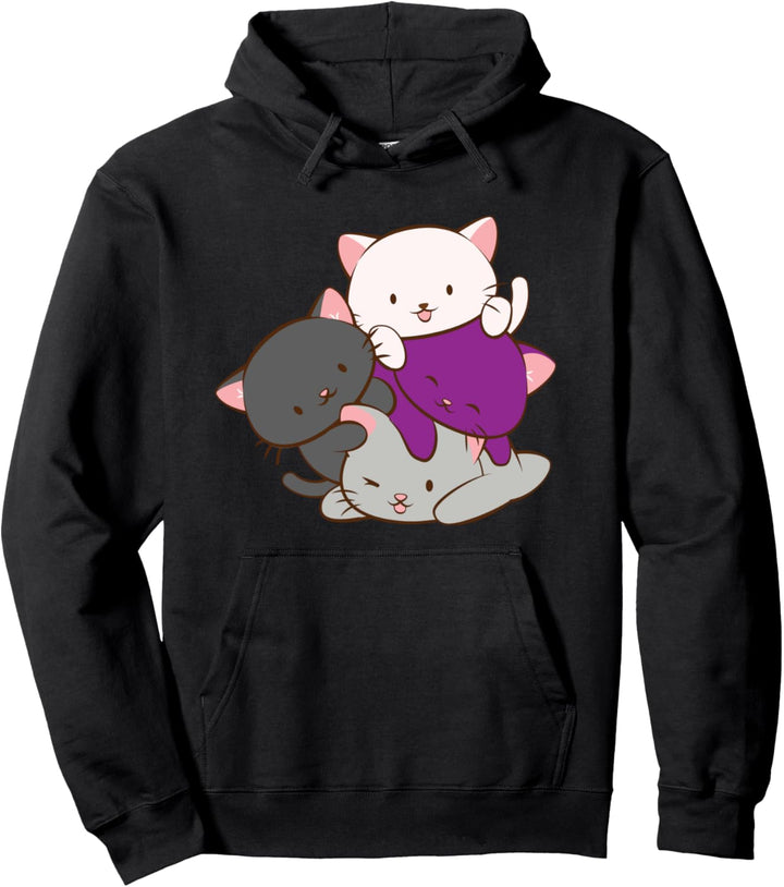 Niedlich Grau Ace Pride Kawaii Katzen Demisexuell Pullover Hoodie