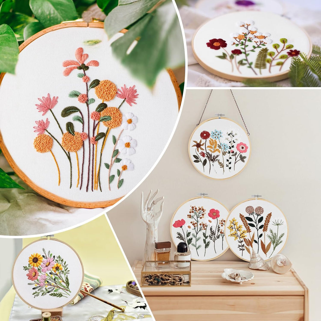 AOTWAN Stickset für Anfänger, Blumenmuster Pflanzen Sticken Set Erwachsene Stickerei Set mit 2 Stück