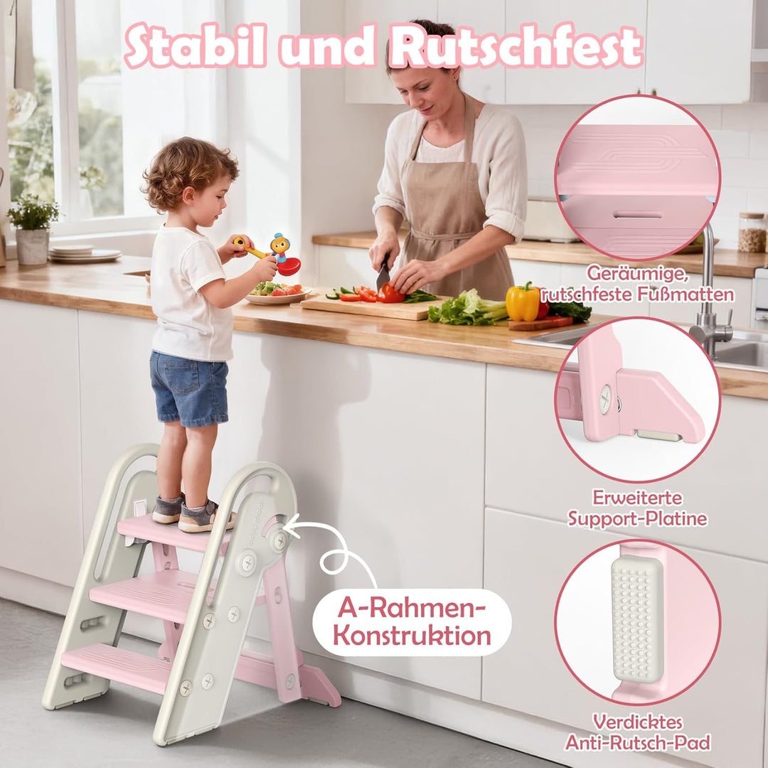 Onasti Tritthocker Kinder, Höhenverstellbar 3 Stufen Hocker Kinder, Trittschemel für Baby mit Handha