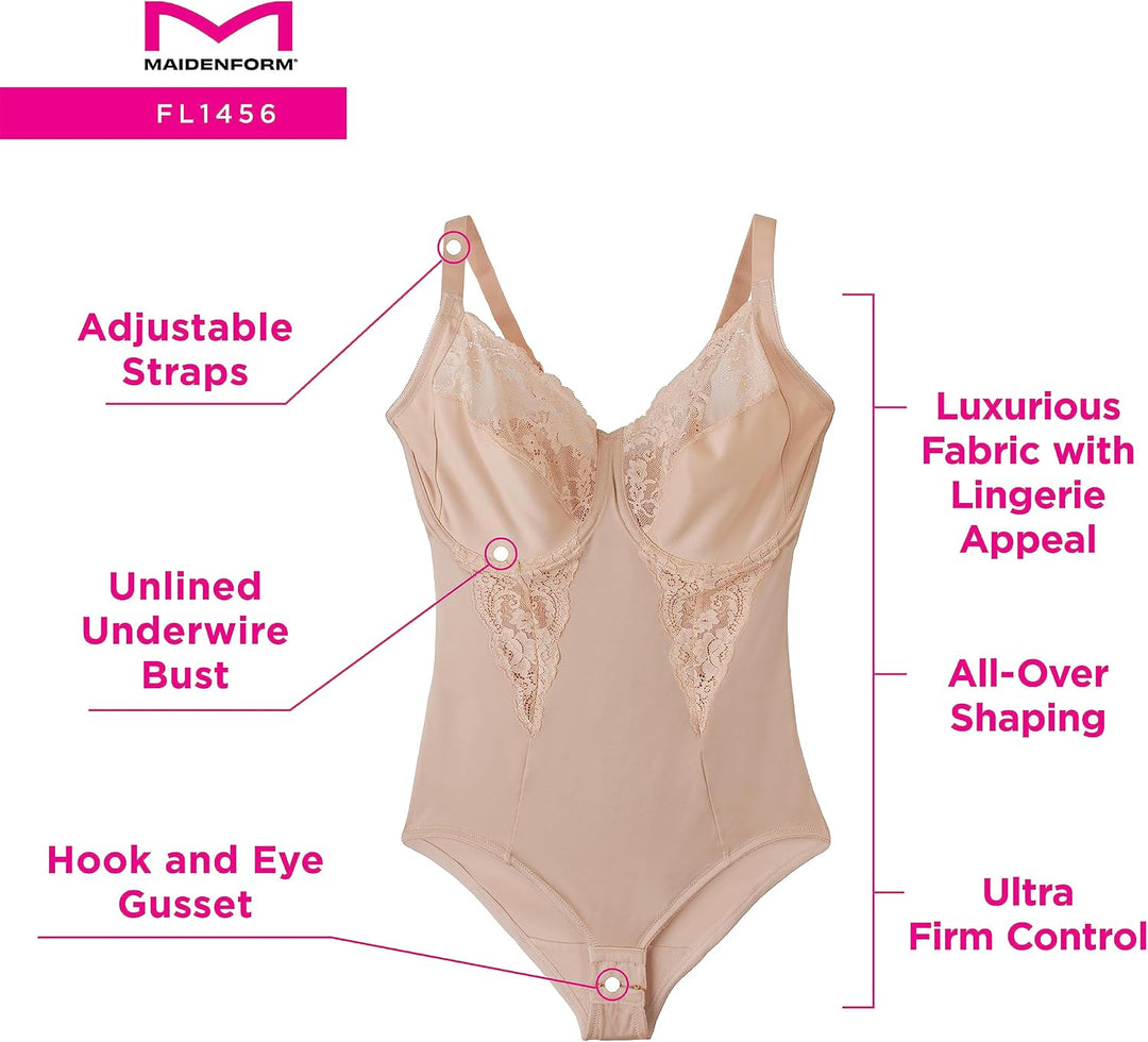 Maidenform Damen Pretty Collection-BodyBriefer with Lace Body 95D Paris Nude, 95D Paris Nude