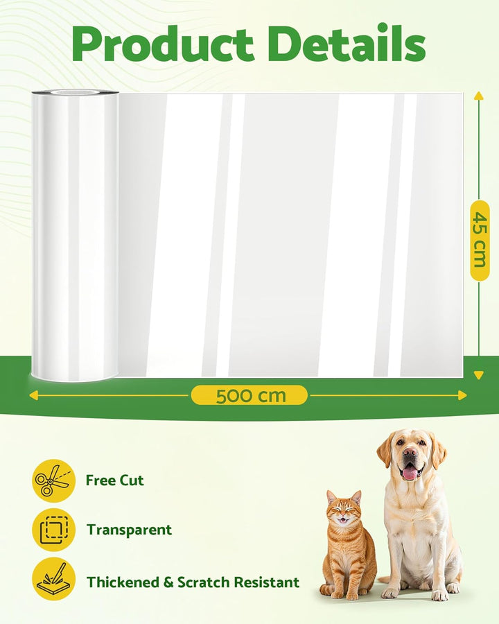 Gimars Verdickte 5m x 45cm Kratzschutz Sofa Katze, Kratzfolie Katzen Selbstklebend Transparent, Anti
