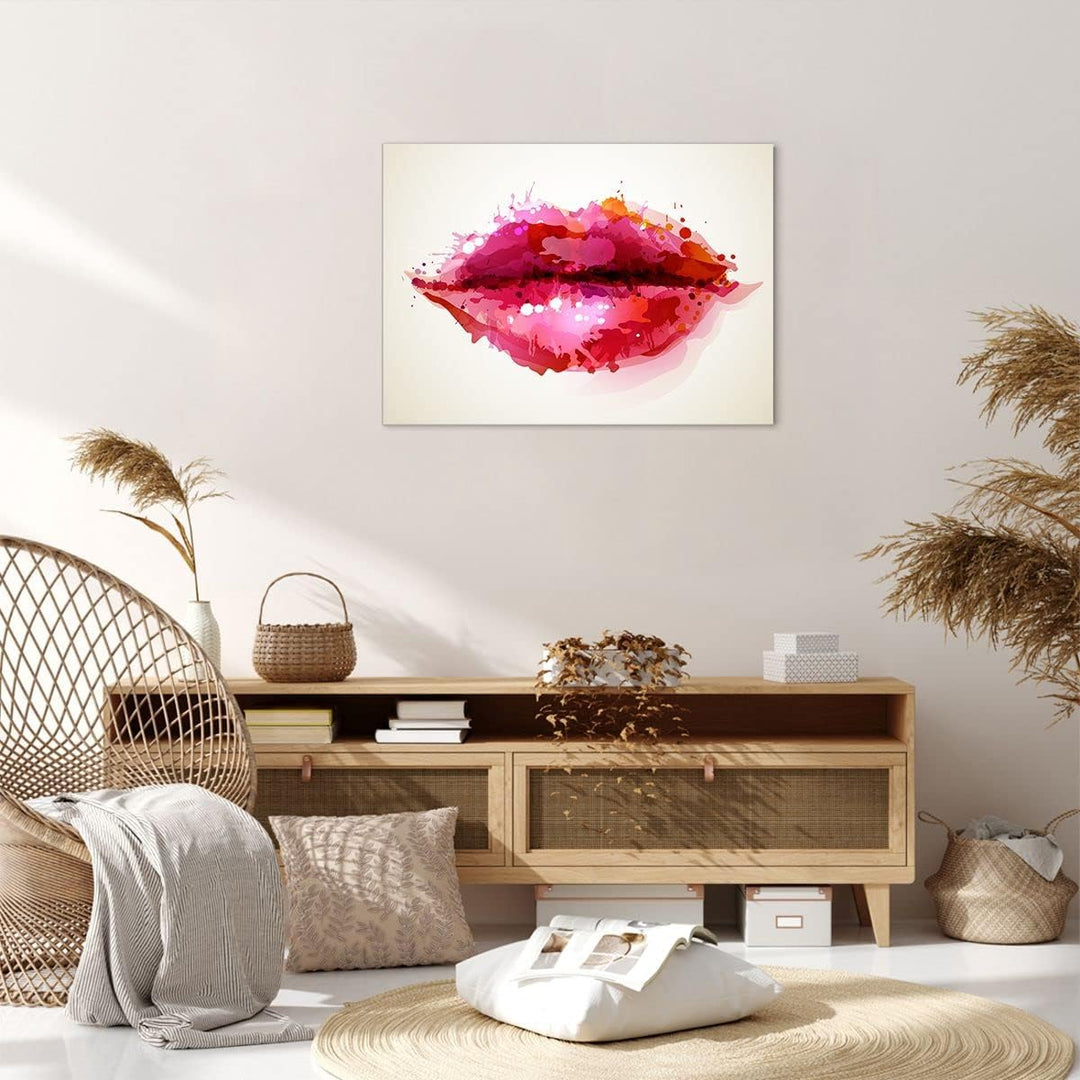 Bilder auf Leinwand Rote Lippen glänzend Lippe Glanz Leinwandbild 70x50cm Wandbilder Dekoration Wohn
