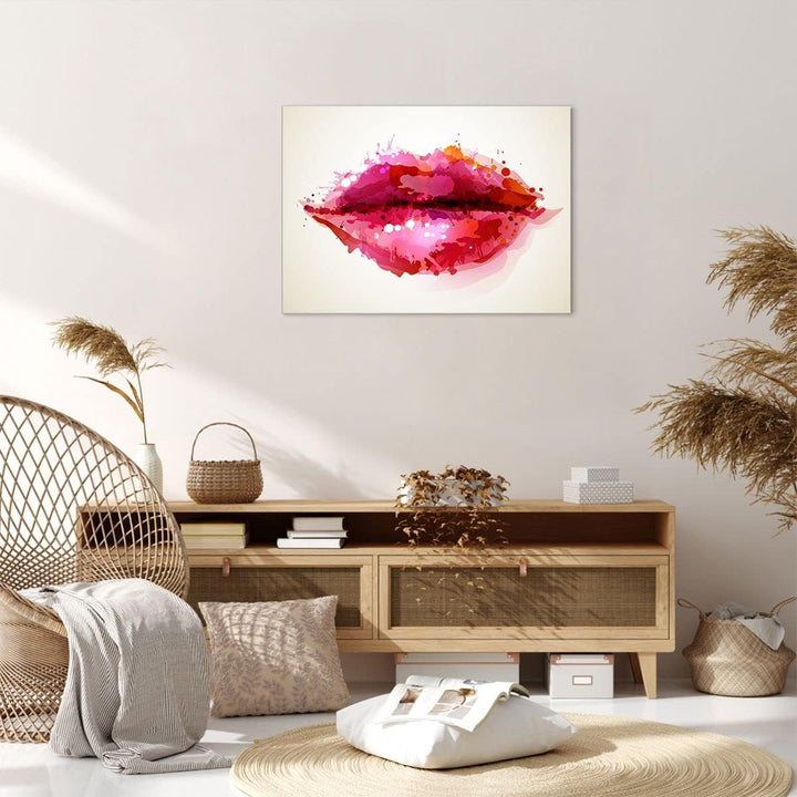 Bilder auf Leinwand Rote Lippen glänzend Lippe Glanz Leinwandbild 70x50cm Wandbilder Dekoration Wohn