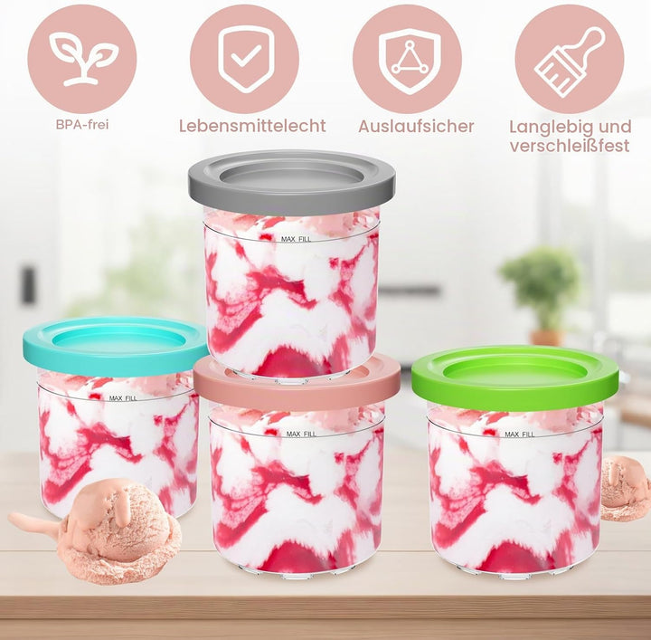 4 Stück Creami Behälter für die Ninja Creami Eismaschine, Ice Cream Behälter Kompatibel mit NC301 NC