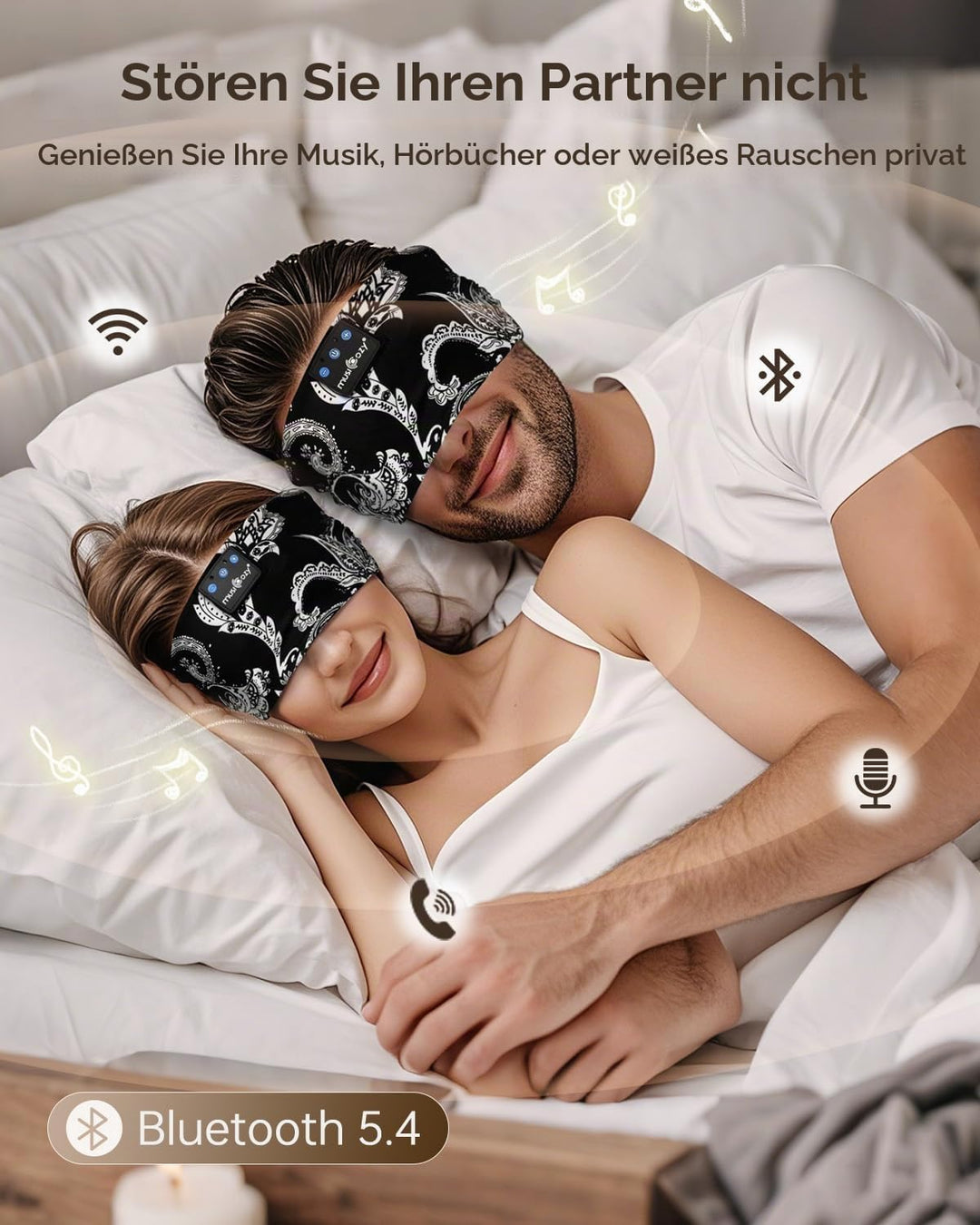 MUSICOZY Schlafkopfhörer Bluetooth, Schlaf Kopfhörer Seitenschläfer Kabellos Sport Kopfhörer Stirnba