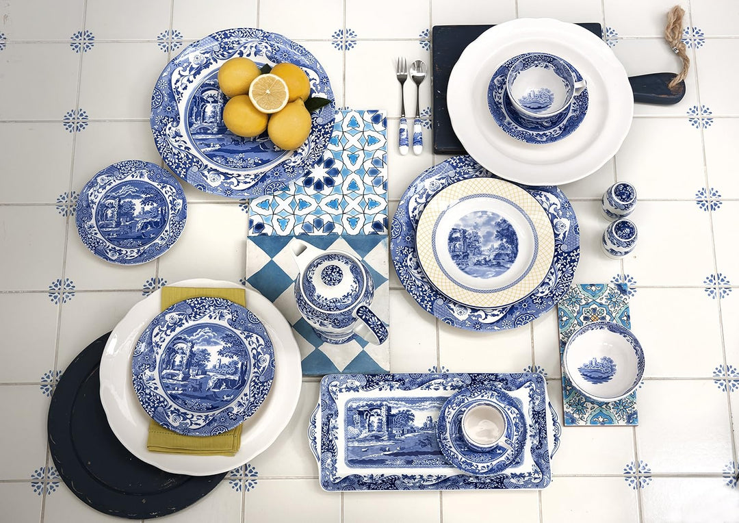 Spode Blaue italienische Zuckerdose mit Deckel.