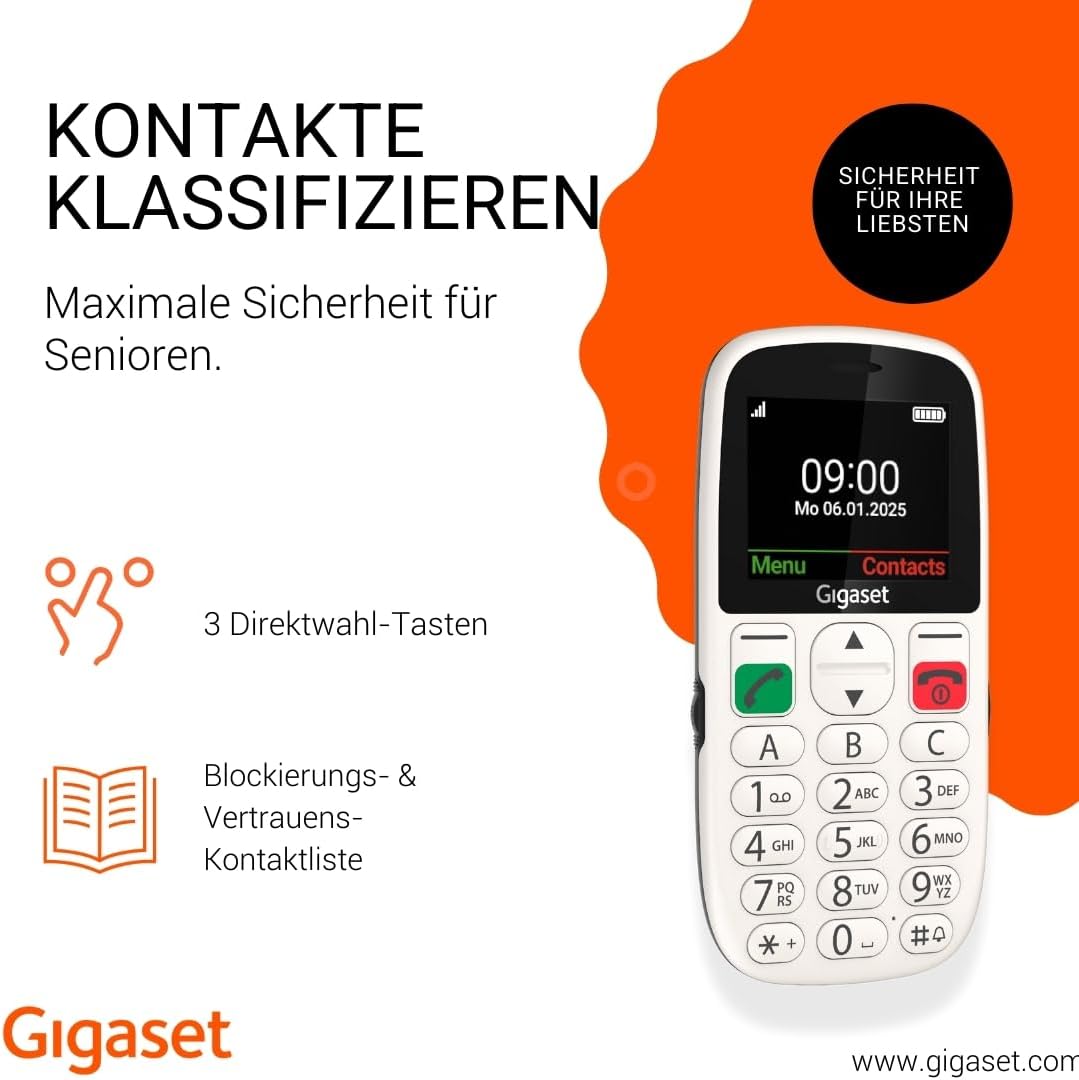 Gigaset GL395 Mobiltelefon – einfache Bedienung für Senioren, grosse Tasten & SOS-Notruftaste – Stau