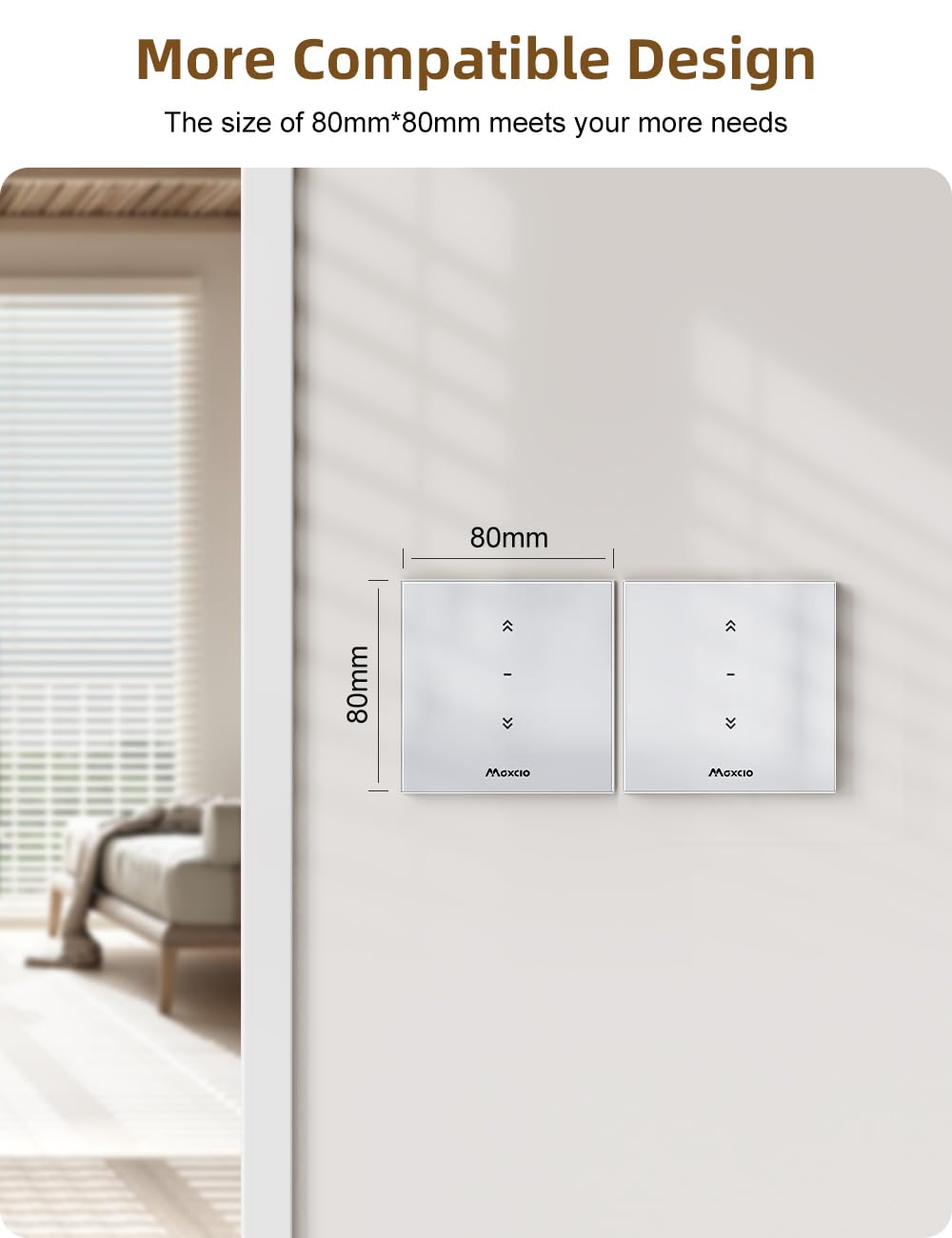 Maxcio Wlan Rolladenschalter mit Prozentfunktion, 80 x 80mm Smart Rolladensteuerung, Kompatibel mit
