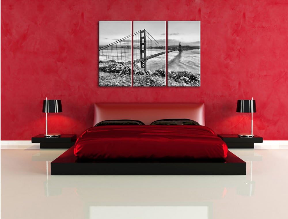 Pixxprint Golden Gate Bridge San Francisco / 3-Teilig/Gesamtmass 120cm Leinwandbild bespannt auf Hol