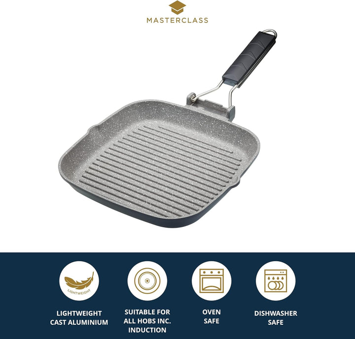 MasterClass Induktionssichere Antihaft-Grillpfanne mit Klappgriff, 20 cm (8"), Schwarz, 20 cm