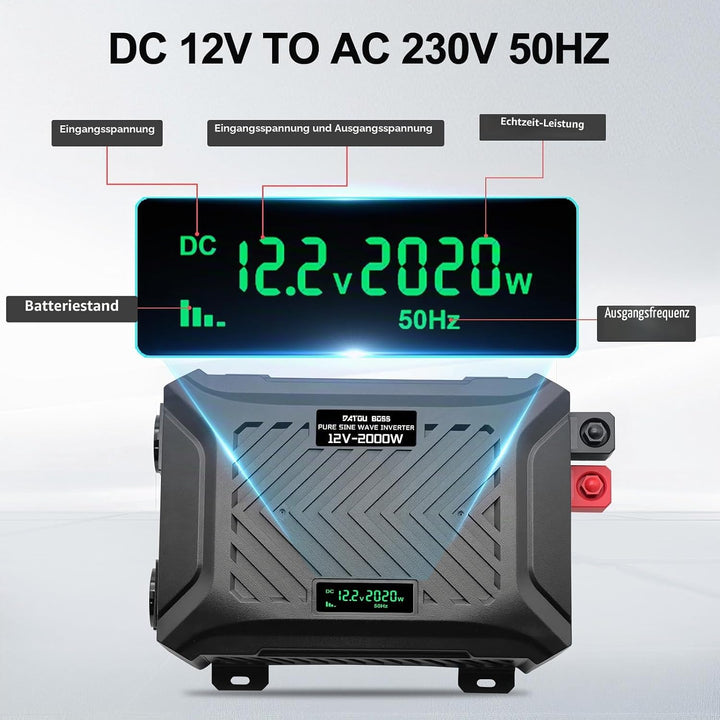 DATOUBOSS 2000W/4000W Spannungswandler 12v auf 230v Reiner Sinus Wechselrichter Power Inverter mit 2