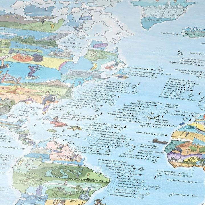 Kitesurf Weltkarte | AWESOME MAPS | Entdecke die 300 Besten Wellen der Welt - 97,5 x 56cm Poster (Ki