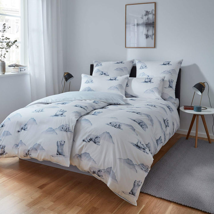 elegante Mako-Satin Bettwäsche Eisbär schneeweiss 1 Bettbezug 135 x 200 cm + 1 Kissenbezug 80 x 80 c