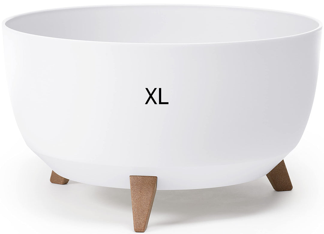 MELTOM Blumentopf mit Füssen aus Kunststoff Schale Rund mit Einsatz Kräutertopf (Weiss, XL - 47 cm)