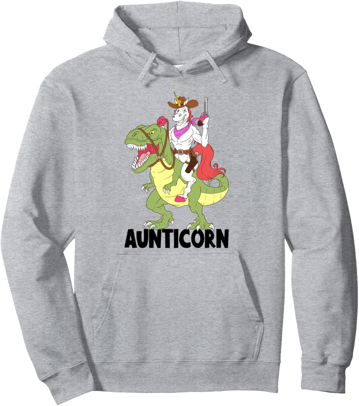 Unicorn Aunt Aunticorn Riding Dinosaur T-Rex Cowboy Sheriff Pullover Hoodie