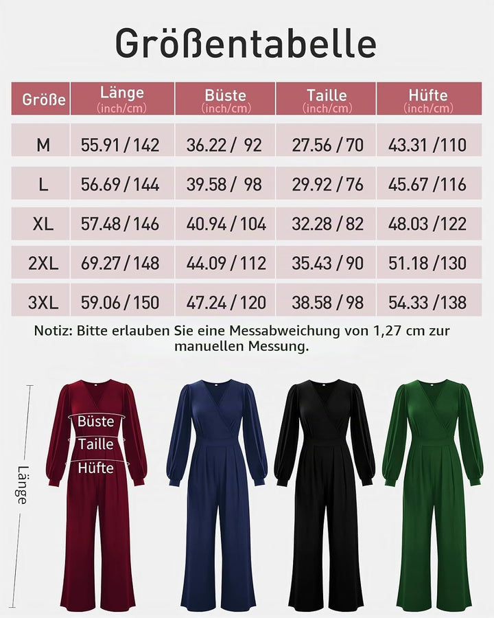 Tanmolo Damen Lang Jumpsuit Langarm V-Ausschnitt Overall Elegant Hosenanzug Weites Bein Romper Mit T