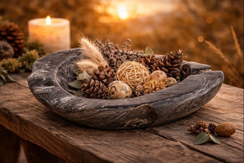 Windalf Schwarze Nordic Holz-Schale MERIATON Ø 29 cm Vintage Geschenkkorb Snack Bohemia Teakholzscha