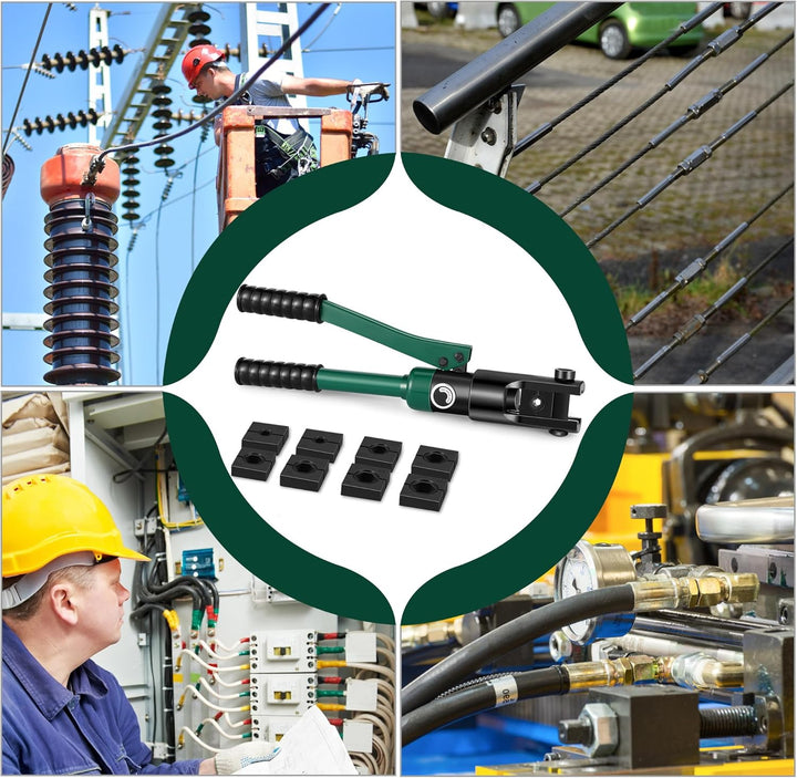 Hydraulische Kabelschuh-Crimpzange 10–120 mm², Werkzeugsatz für elektrische Anschlusskabel mit 8 Mat