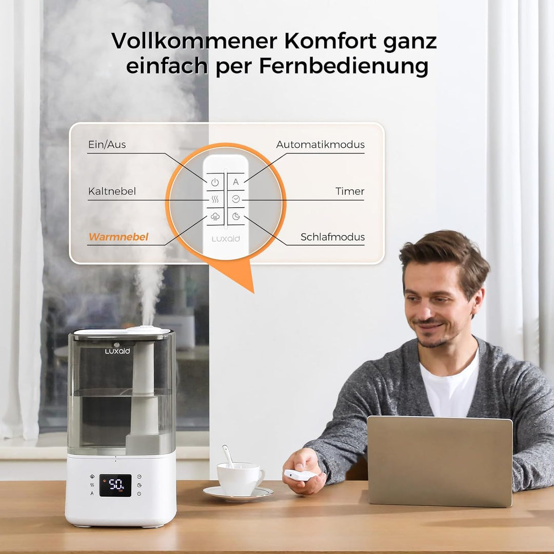 6L Luxaid Warm- und Kaltnebel Luftbefeuchter Schlafzimmer Grosse Räume mit Fernbedienung & Hygrostat
