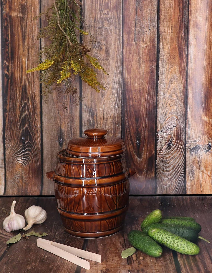 KOTARBAU® Tontopf Hermetisch Verschliessbar 3,5 L zum Gären mit Deckel + Holzzange Gratis, 3,5 L