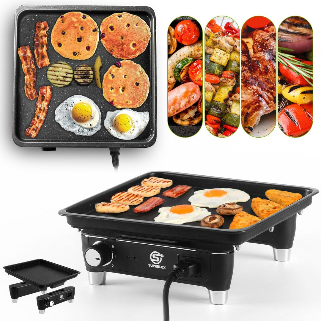 SUPERLEX Elektrischer Grill Teppanyaki-Grill für drinnen und draussen, antihaftbeschichtete Tischgri