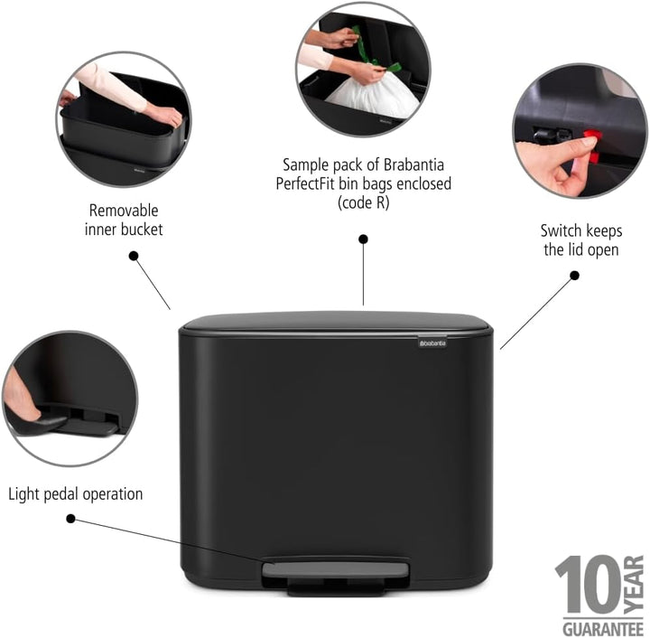 Brabantia Bo Treteimer 36 L Abfalleimer, Metall, Matt schwarz, 54 x 36.5 x 44 cm, 1 Einheiten 1 Inne
