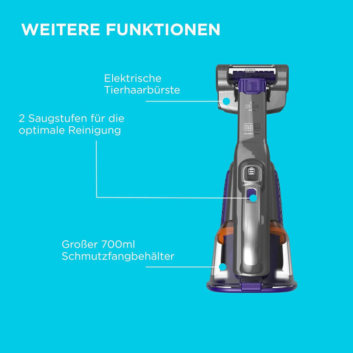 Black+Decker 36 Wh / 18 V Akku-Handstaubsauger Dustbuster Pet mit smart tech (mit Cyclonic Action, i