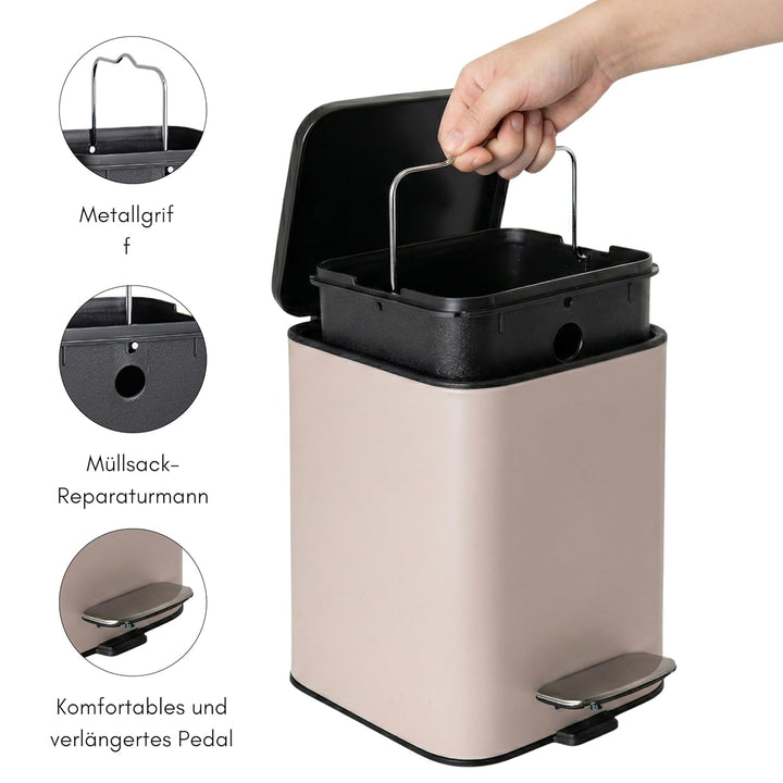 Erreke Badmülleimer mit Pedal 3L, Kosmetikeimer 3L aus Edelstahl mit Soft-Close Deckel, Herausnehmba