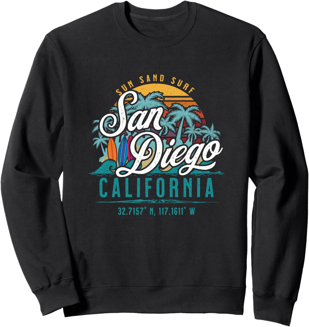 Retro San Diego California Sun Sand Surf Beach Palmen Sweatshirt