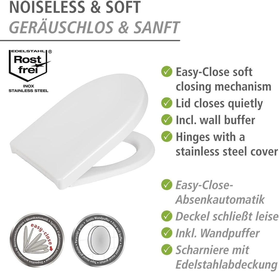 WENKO WC Sitz Sindia, mit 300 kg belastbarer Toilettensitz mit Easy-Close Absenkautomatik und hygien