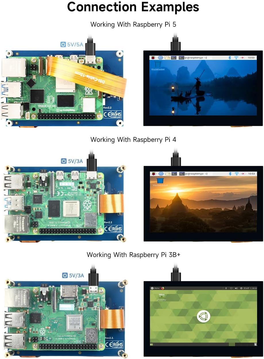 Waveshare 4.3inch LCD Capacitive Touch Display for Raspberry Pi 4B/3B+/3A+/3B/2B/B+/A+ 800×480 IPS W
