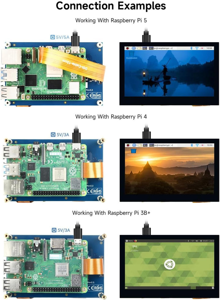 Waveshare 4.3inch LCD Capacitive Touch Display for Raspberry Pi 4B/3B+/3A+/3B/2B/B+/A+ 800×480 IPS W