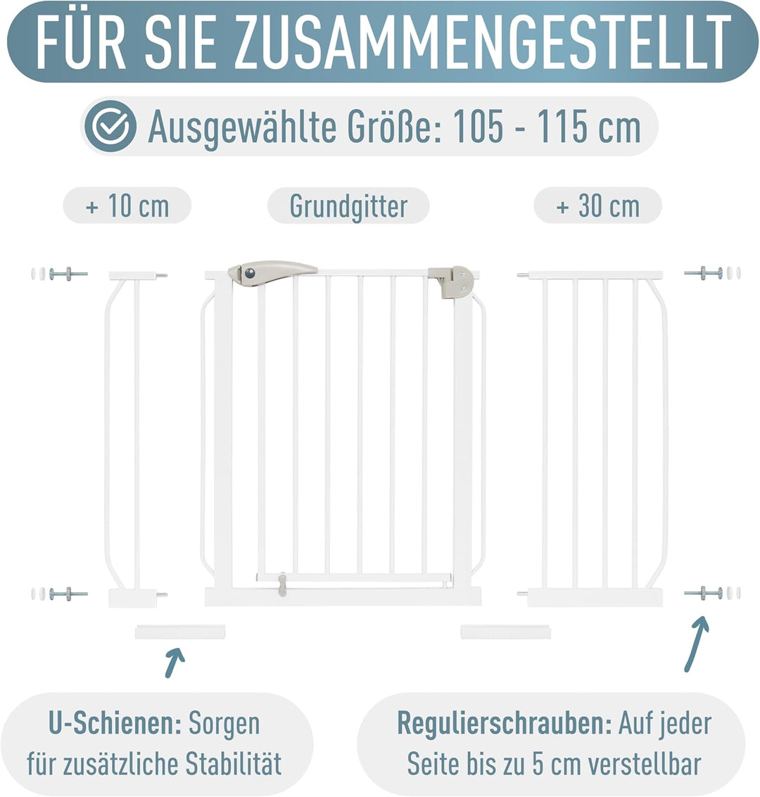 ib style® Berrin ! PREISSIEGER ! Treppengitter 58-175cm | Türschutzgitter | Ohne Bohren | 90° Stop |