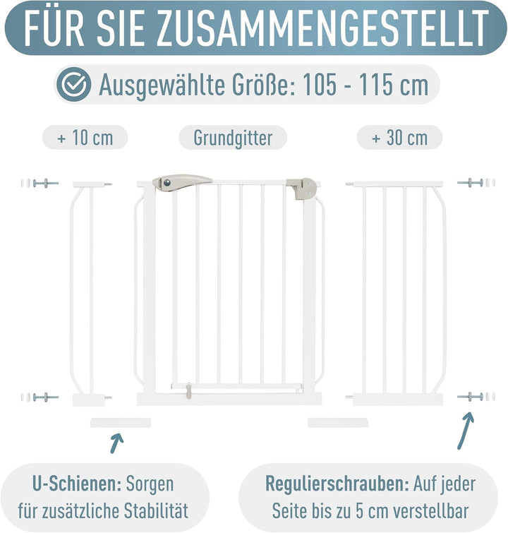 ib style® Berrin ! PREISSIEGER ! Treppengitter 58-175cm | Türschutzgitter | Ohne Bohren | 90° Stop |