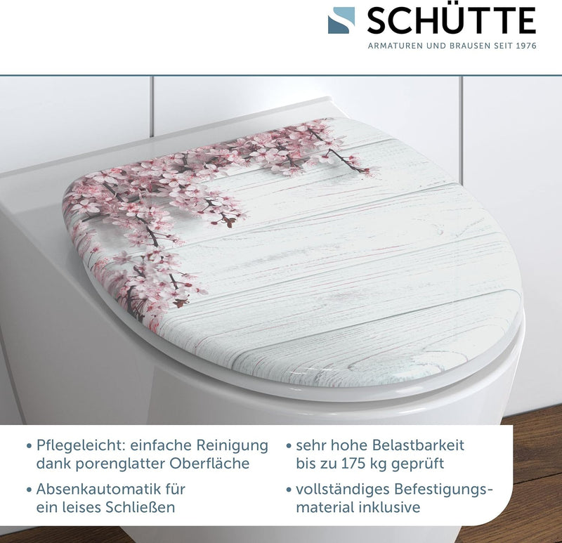 Schütte WC-Sitz FLOWERS & WOOD mit Absenkautomatik, Toilettendeckel mit Motiv, Duroplast Klodeckel (