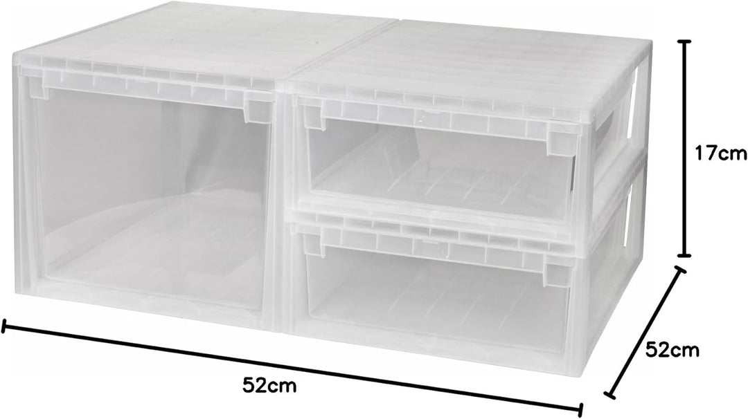 3 Stück Schubladenboxen mit Nutzvolumen 2 Stück mit 22 (XL) und 1 Stück mit 50 (XXL) Liter. Passend