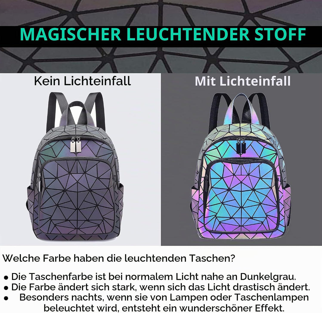 RANSUU Geometrische Taschen Reflektierend Rucksack Damen, Handtasche Holographic Holo Schultertasche