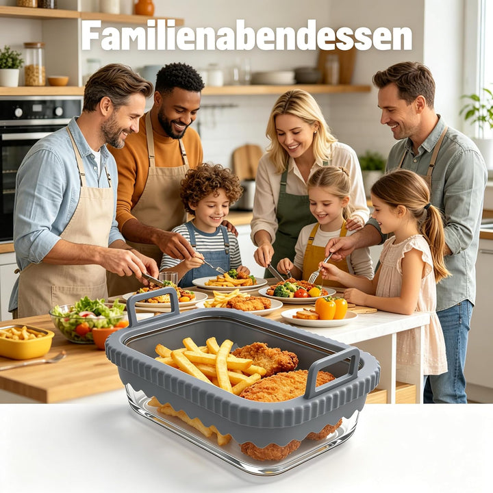 Glasform für Airfryer, Glas Auflaufform Airfryer mit Silikongriffen für Ninja Heissluftfritteuse Zub