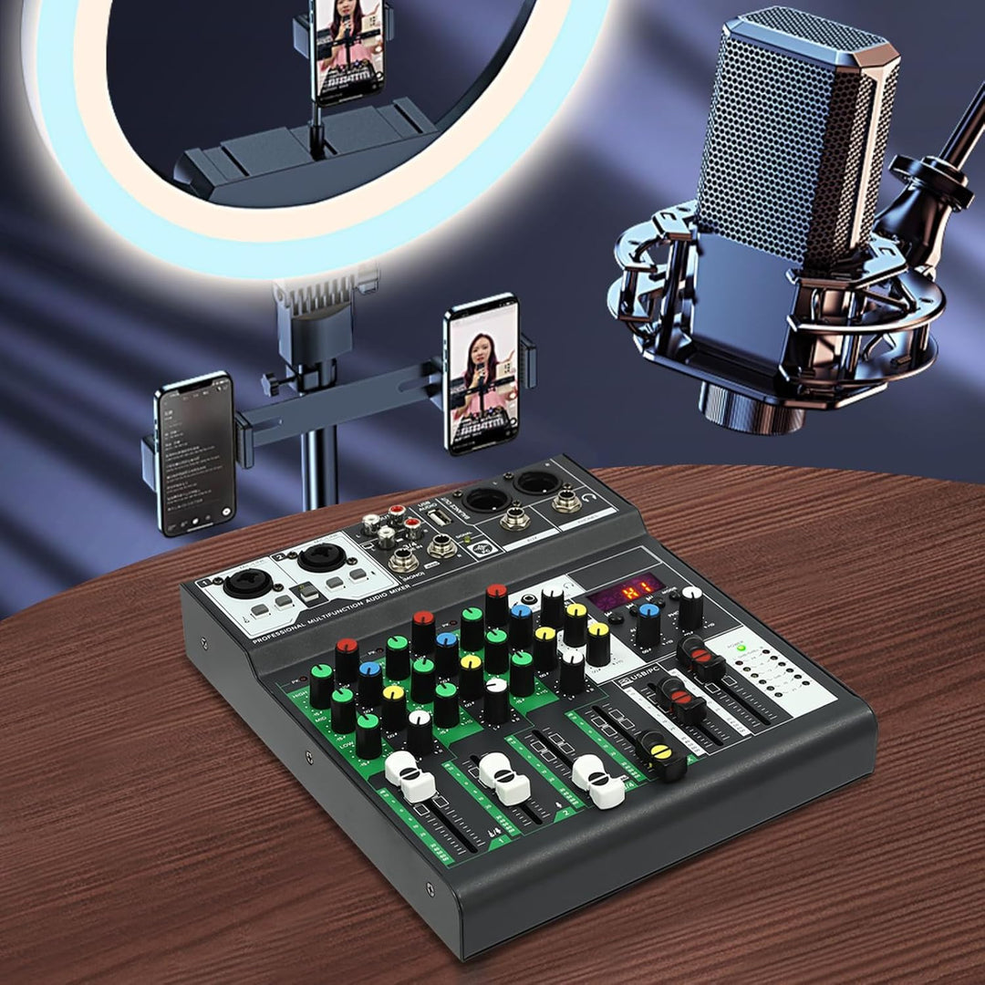TaNeHaKi DJ Mixer 4 Kanal Sound Mixer Bluetooth Audio Mixer 4 Kanal Musikmixer Bluetooth Mini Audio