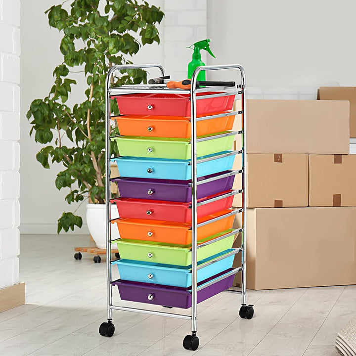 DREAMADE Rollwagen mit Schublade 10 Fächern, Haushaltswagen Badtrolley Küchenwagen auf Rollen, Rolls