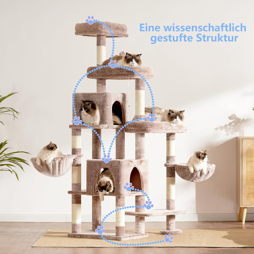 Hey-brother XXL Kratzbaum für gross Katzen, 180 cm hoch Stabil Katzenbaum mit rechts erweitert mit 3