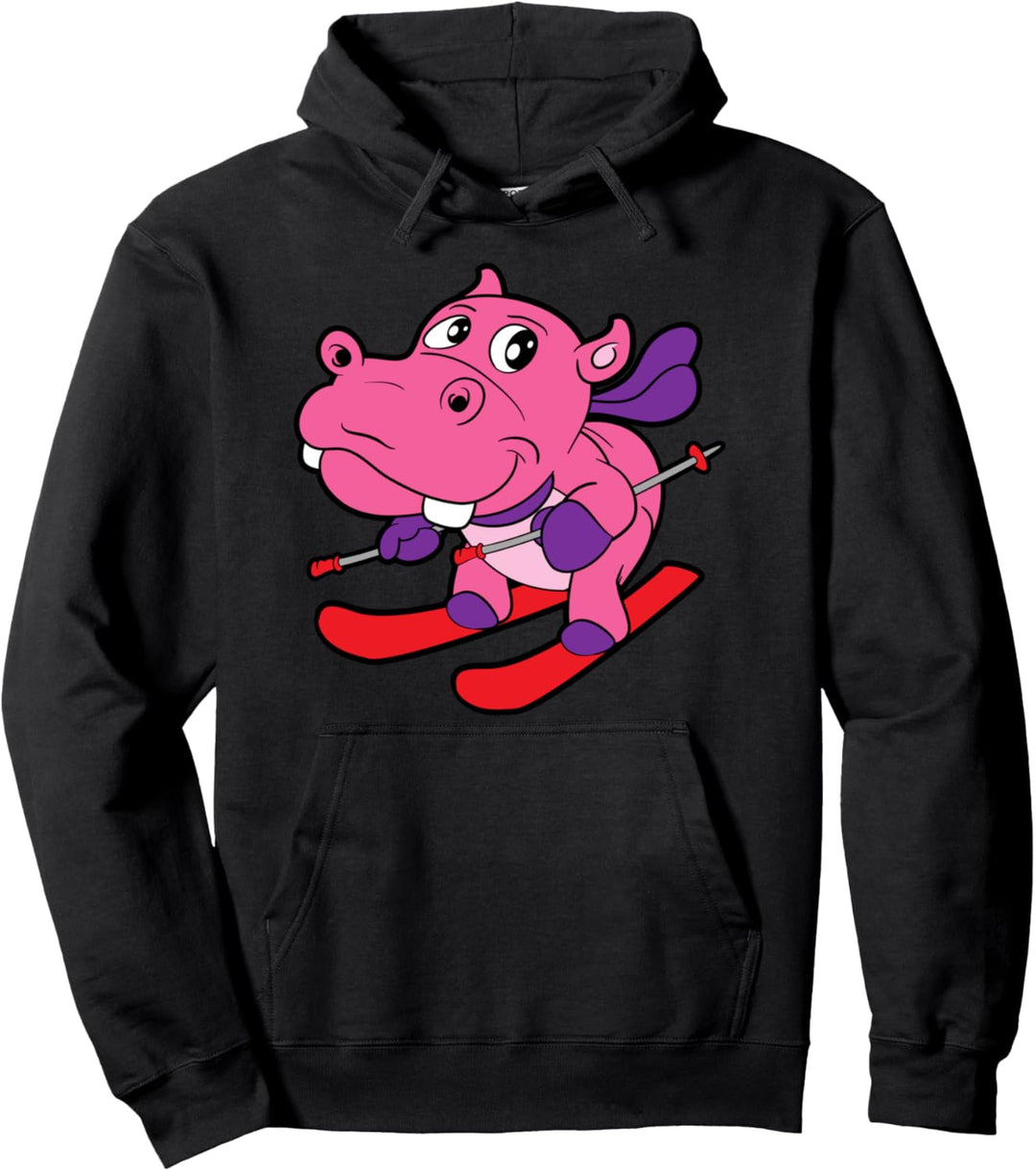 Skifahren Skilaufen Skifahrer Nilpferd Lustig Fun Apres Ski Pullover Hoodie