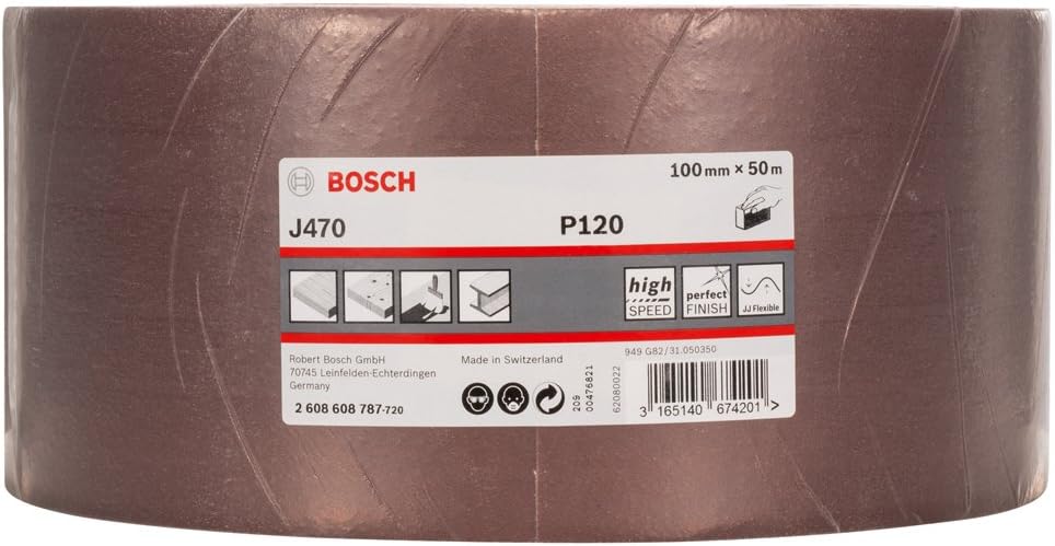 Bosch Professional Schleifrolle für Holz und Farbe (100 mm, 50 m, Körnung 120, J470), Körnung 1