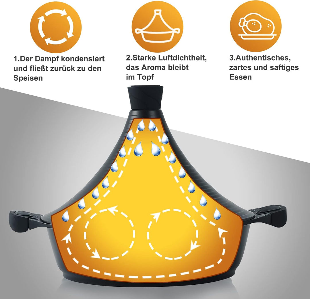 Scheffler Tajine Topf - Marokkanische Tagine 28cm Antihaftbeschichtung aus Aluminium mit kegelförmig