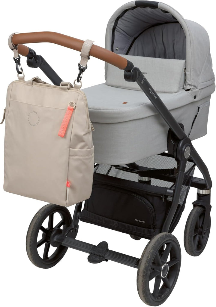 LÄSSIG Baby Wickelrucksack Wickeltasche mit Wickelunterlage, Kinderwagenbefestigung, Netztasche/GRE